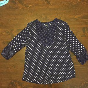 Old Navy 3/4 Sleeve Navy Blue Blouse With White